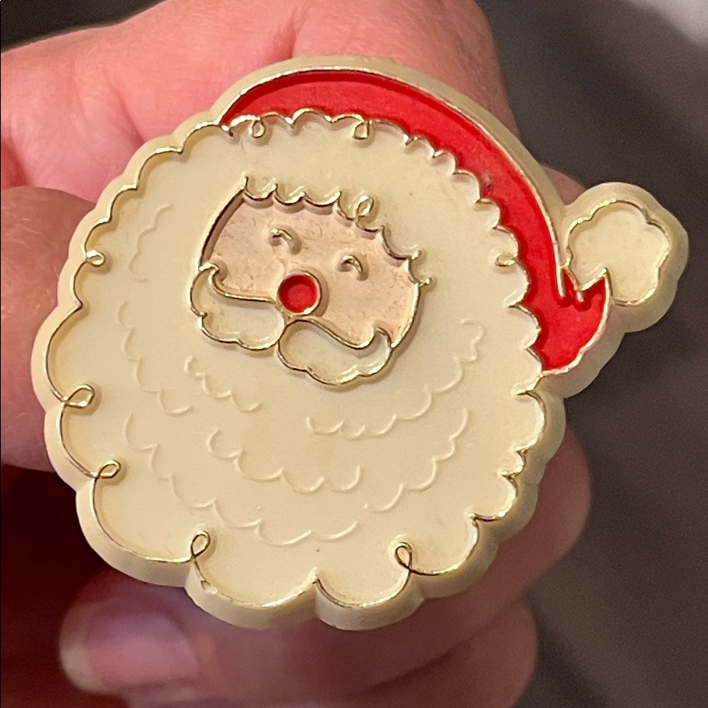 Vintage HALLMARK Cream and Red Santa Pin